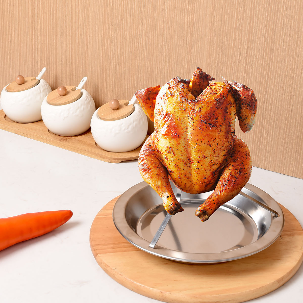 2-Pack Portable Vertical Chicken Roaster with Oil-Filtering Pan - 430 Stainless Steel Detachable Beer Can Chicken Rack