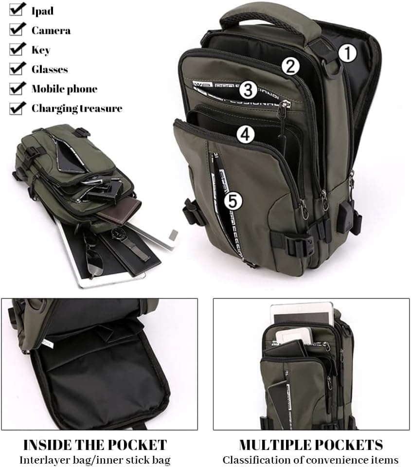 Multifunctional Water Resistant Shoulder Bag with USB Charging Port for Men and Women, Blue — image 5