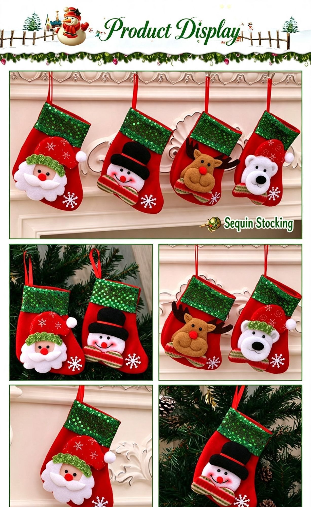 Large Fence Style Reindeer Christmas Stocking, Xmas Ornament & Present Storage Bag, 32*19cm — image 2