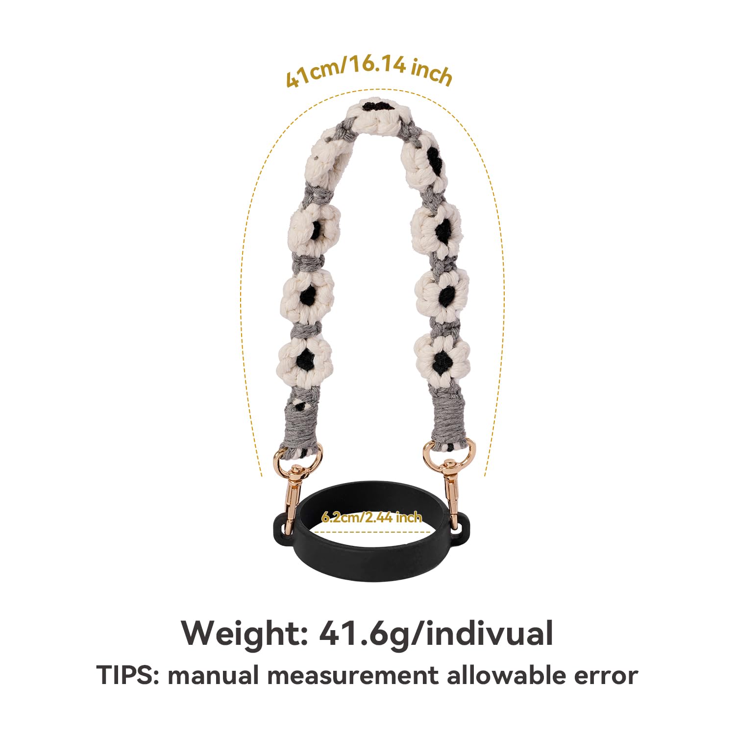 Hand-Woven Flower Water Bottle Strap with Silicone Ring 41cm/16.14 inch – Universal Cup Holder for 14oz, 30oz, and 40oz Stanley Tumblers, Adjustable Shoulder — image 2
