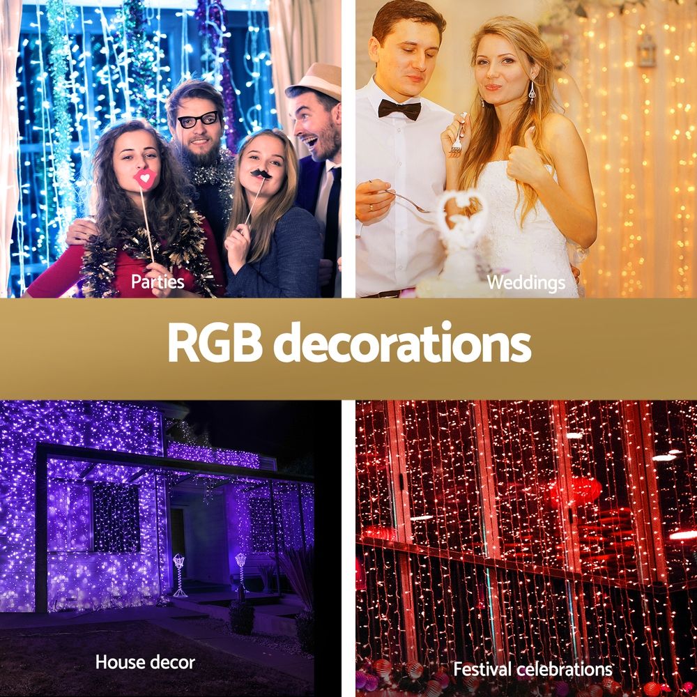 Jingle Jollys 6x3m Christmas Curtain Lights 960 LED RGB Remote Hanging Fairy Backdrop — image 4