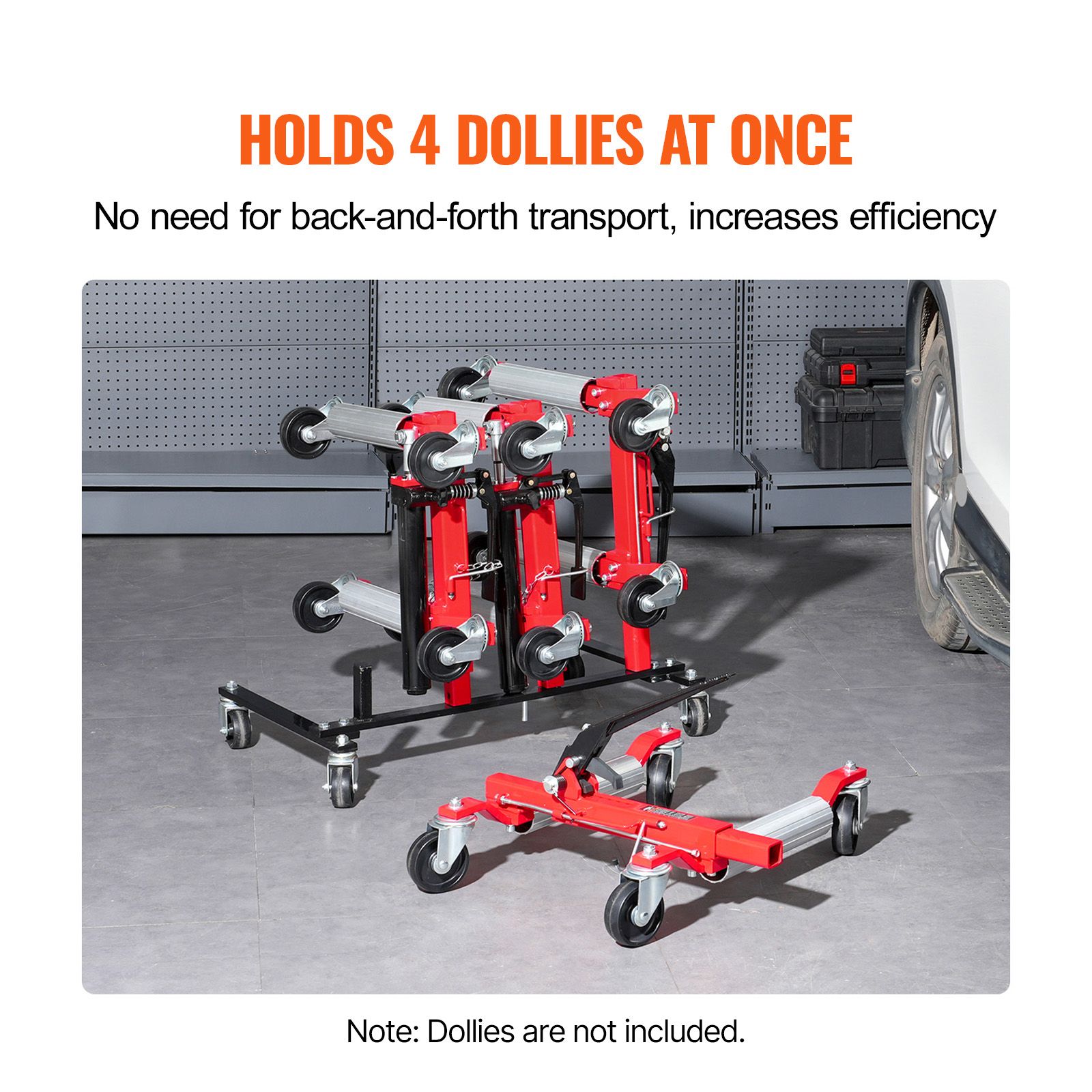 Car Dolly Rack, Storage Rack with 360° Rotatable Wheels, Hydraulic Ratchet Trolley Jack Stand Organizer, Jack Stands Holder Storage Rack, 4-Dolly Capacity — image 2