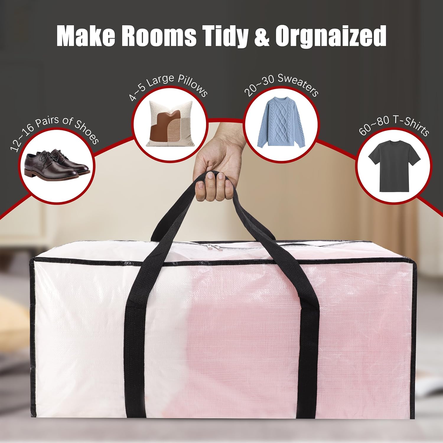 Extra Large Moving Bags with Zippers & Carrying Handles, Heavy-Duty Storage Tote for Space Saving Moving Storage, Fold Flat, Alternative to Box and Bin - 8 — image 4