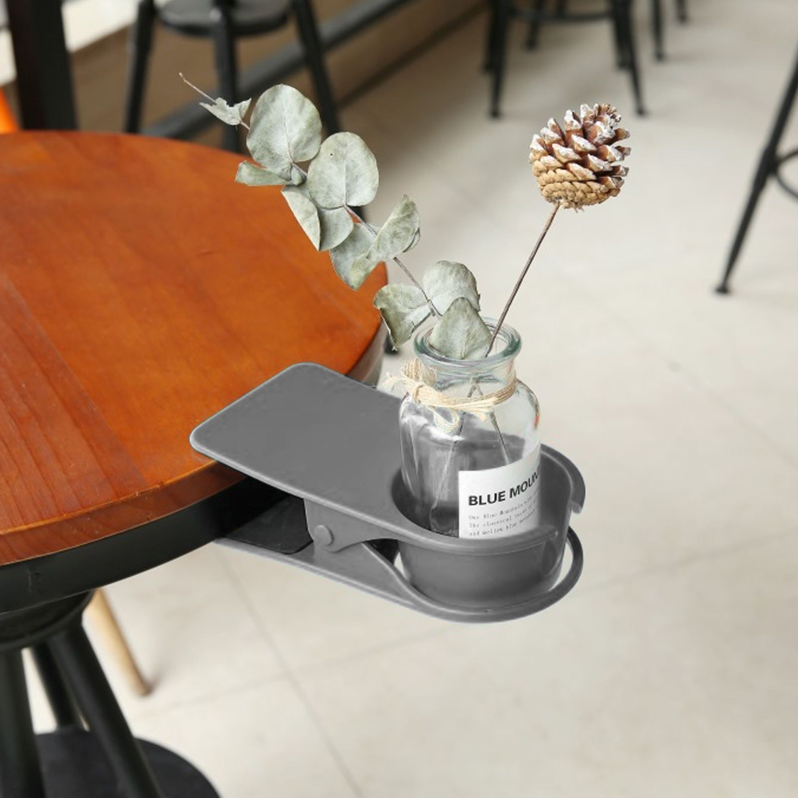 Desk Cup Holder Clip Space Saving Large Multifunctional Table Clamp Mug Stand for Beverage Bottle Gray — image 5