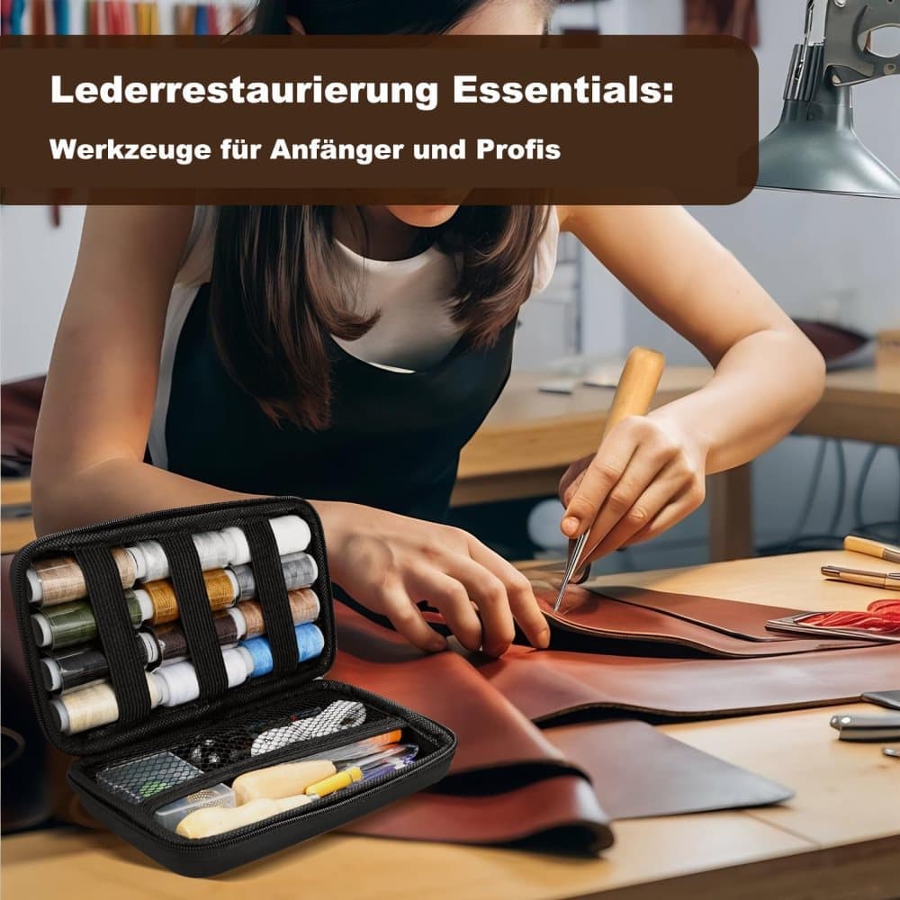 48-Piece Leather Sewing Kit with Needles, Scissors, Measuring Tape, Rivets and 12 Thread Colors — image 6