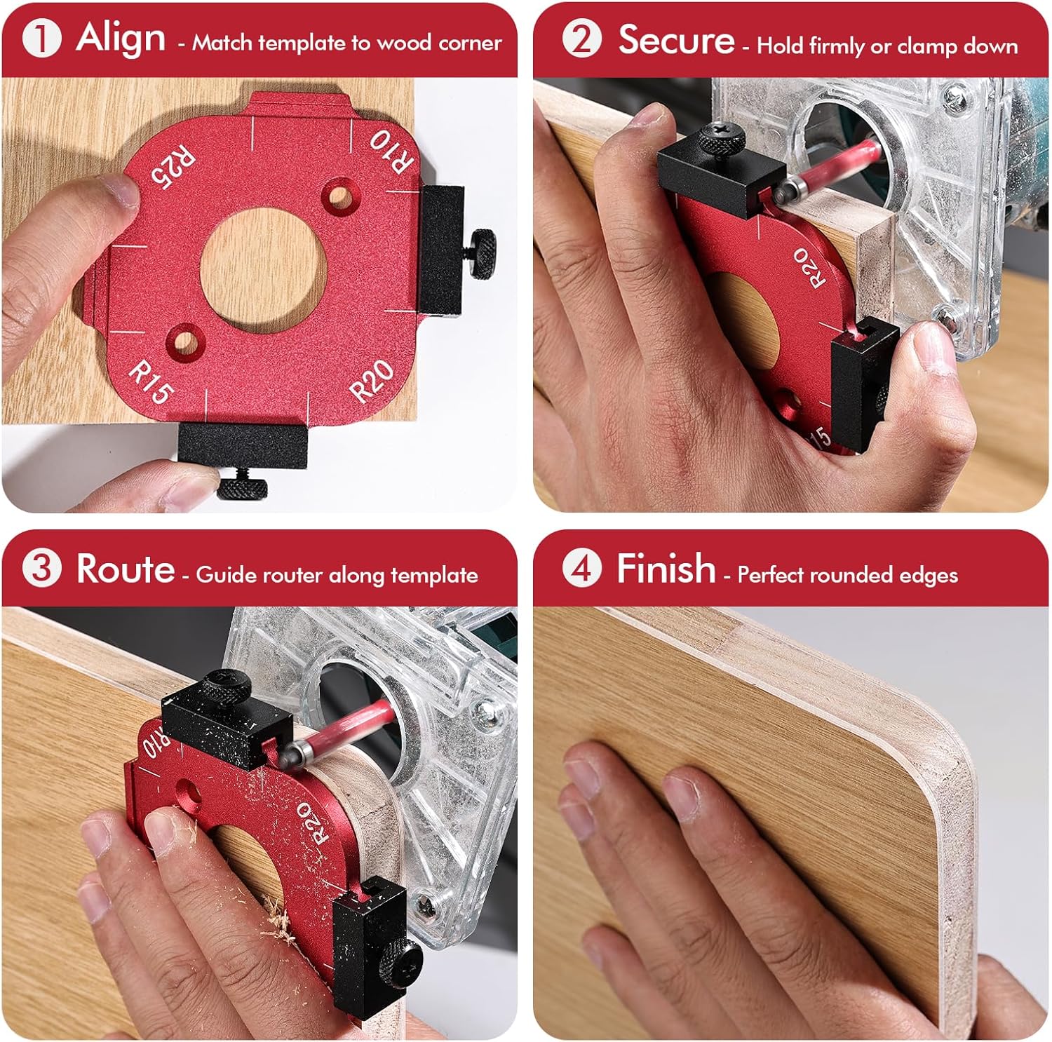 2 Pack Router Corner Radius Template, Premium Aluminum Alloy Router Corner Rounding Jig for Woodworking, 8-in-1 Arc Cutting Guide Set (R10-R50), Fits Trim — image 6
