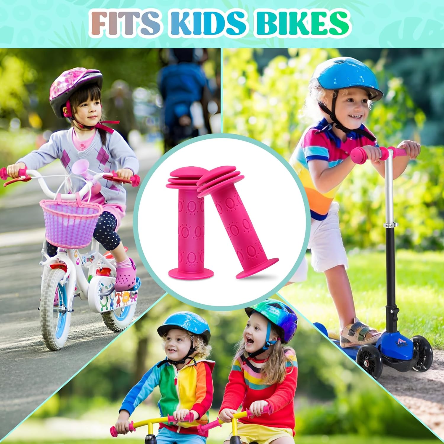 Kids Bike Handlebar Grips,Bike Handle Grips for Boys Girls,105mm Non-Slip Soft Rubber with Mushroom Suitable for Kids Bike — image 6
