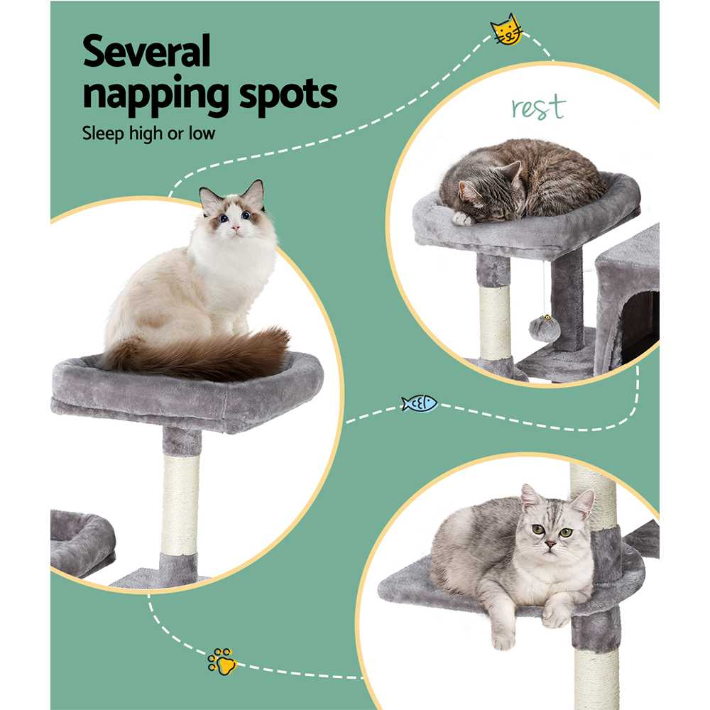 i.Pet Cat Tree 103cm Tower Scratching Post Scratcher Wood Condo House Trees Grey โ image 6