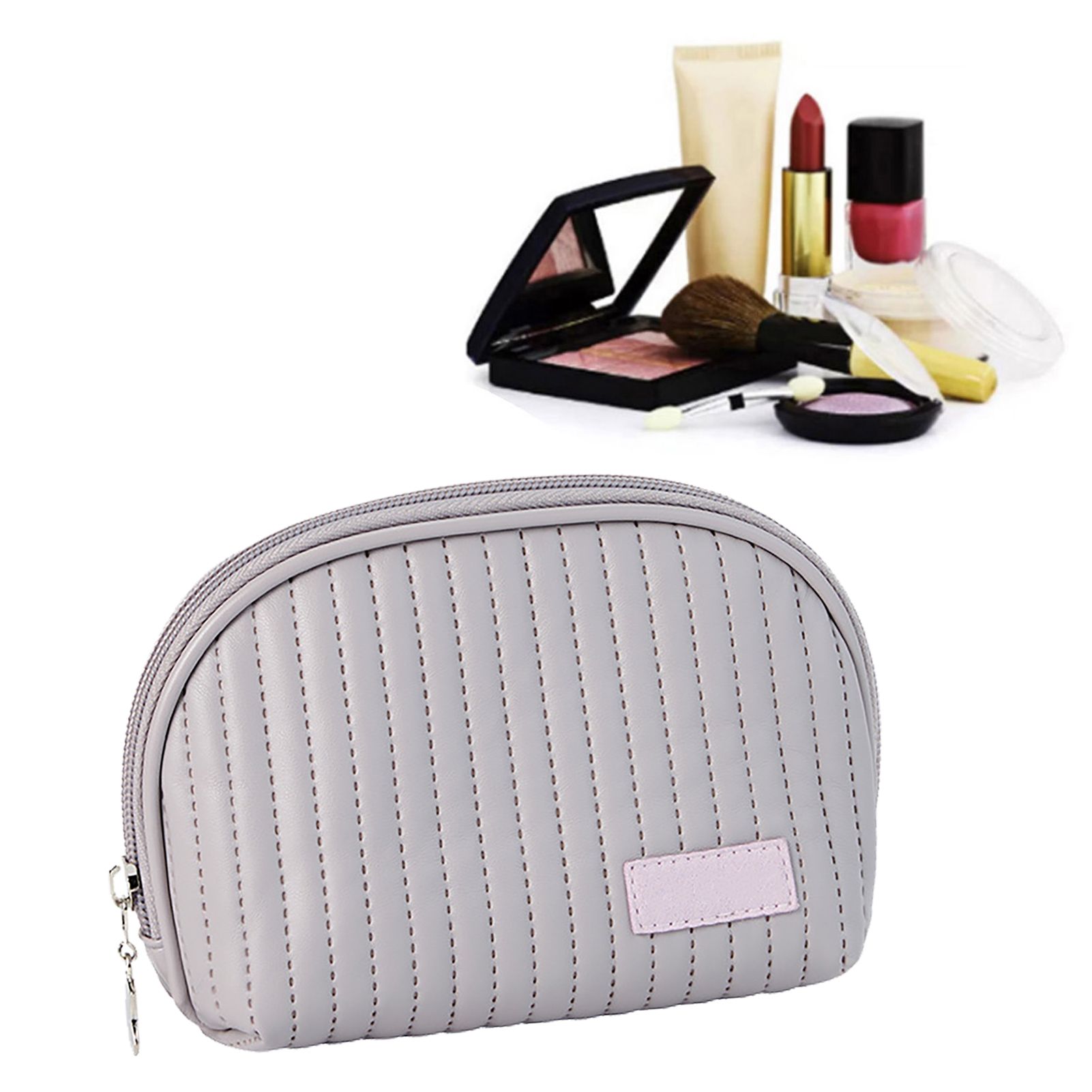PU Leather Makeup Bag Portable Large Capacity Storage Travel Makeup Bag for Lipstick Cosmetic Purple — image 6