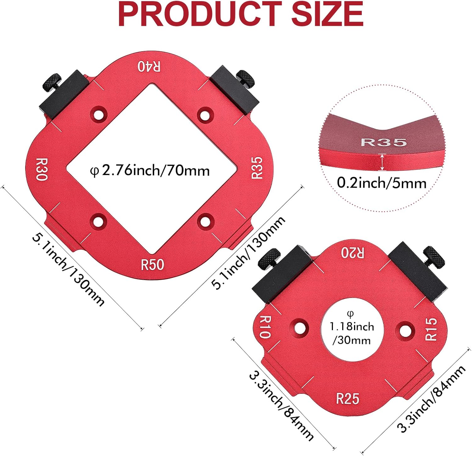 2 Pack Router Corner Radius Template, Premium Aluminum Alloy Router Corner Rounding Jig for Woodworking, 8-in-1 Arc Cutting Guide Set (R10-R50), Fits Trim — image 4