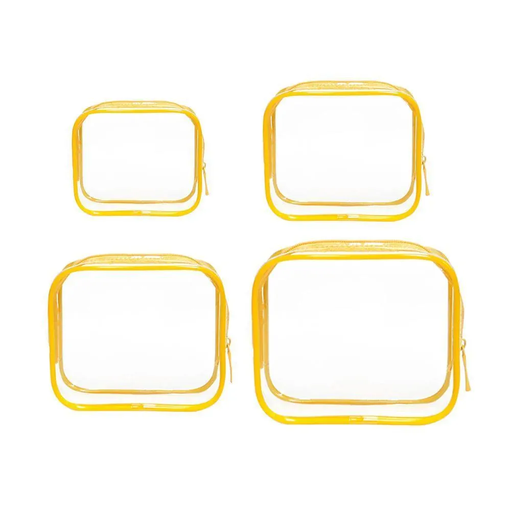 4pcs Durable PVC Cosmetic Bags Easy to Clean Multiple Sizes and Colours 9 Shades - 4pcs-Banana