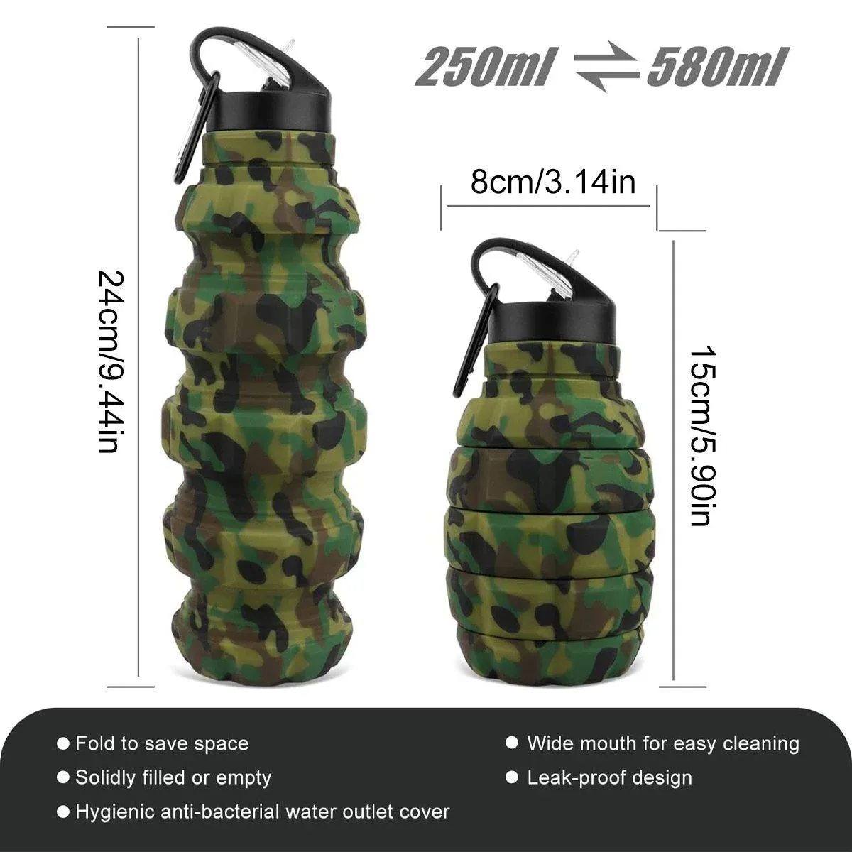 Plastic Grenade Water Bottle Silicone Riding Sports Kettle Retractable Folding Water Bottle — image 3