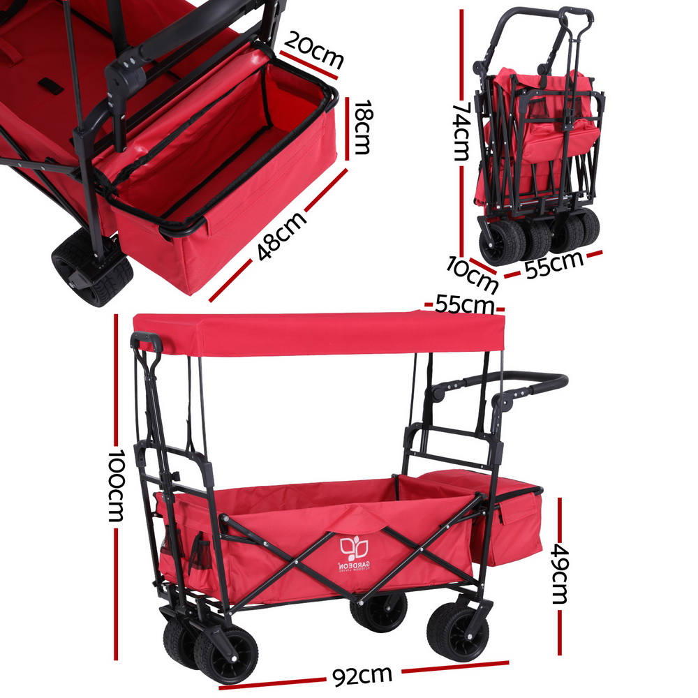 Gardeon Garden Cart with Removable Canopy Red โ image 2