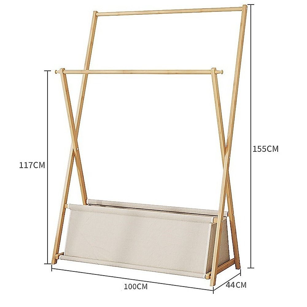 100x155cm Wood Clothes Rail Garment Rack with Freestanding Storage Shelf โ image 6