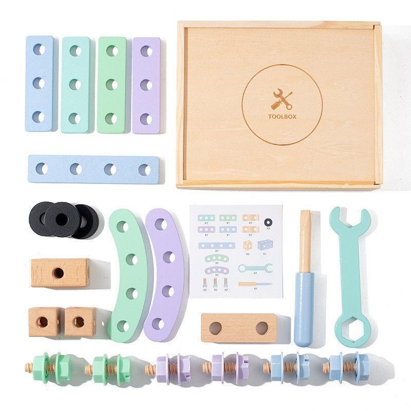 wooden toolbox, animal themed toy, building set, kids construction toy, fine motor skills, creative play, educational toy, birthday gift, Children's Day gift