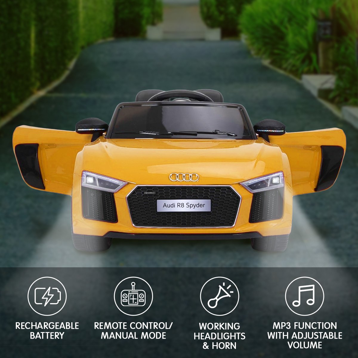 Kahuna R8 Spyder Audi Licensed Kids Electric Ride On Car Remote Control - Yellow — image 3