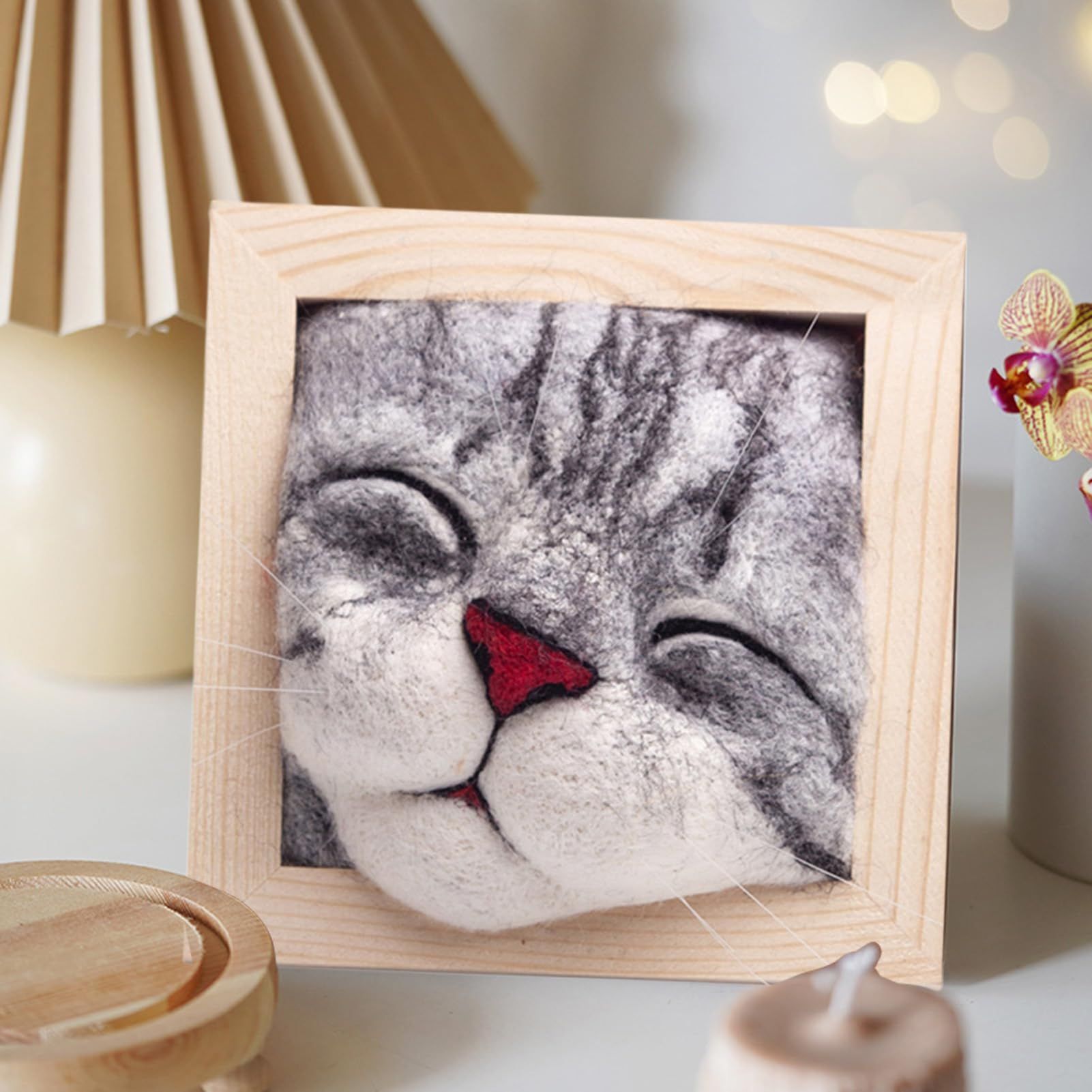Cat Head Photo Frame Ornaments Knitting Kit - Lovely Cat Decor & Wool Felt Cat Plush Toy Kit for DIY for Birthday Gifts โ image 2