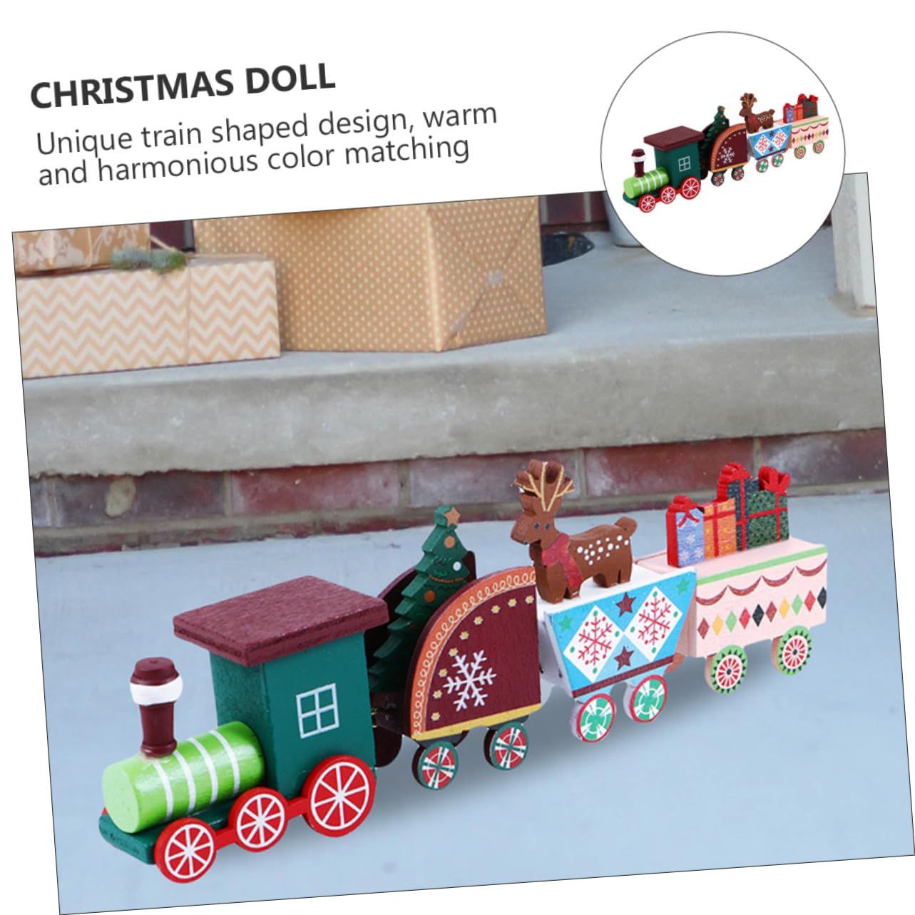 Wooden Christmas Train Statue Ornament Christmas Decoration for Home Santa Claus Gift Figurines Crafts Table Decor — image 3