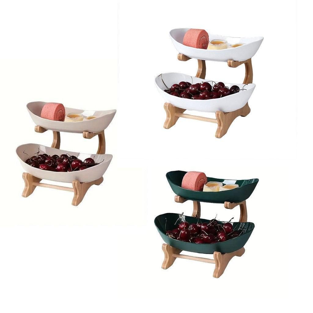 Modern Multi-layer Bamboo Fruit Snack Plate Rack Creative Living Room Plate Rack - White — image 3