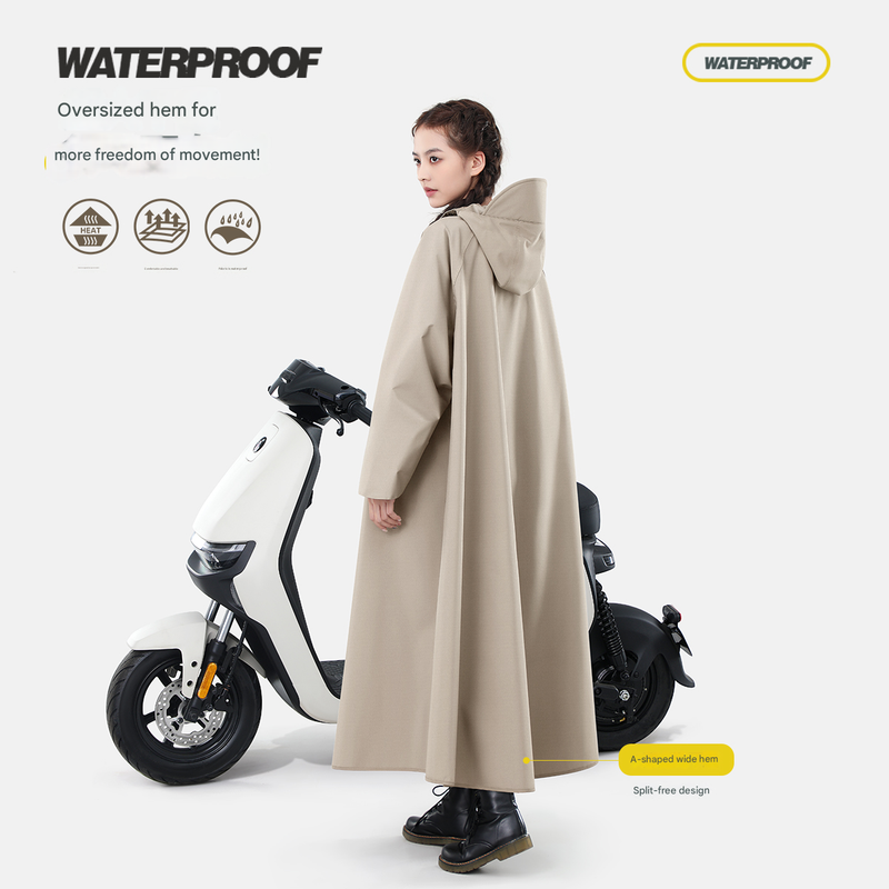 Black Long Full-Body Waterproof Raincoat for Electric Scooters & Motorcycles - Men's and Women's Riding Poncho with Adjustable Hood and Sleeve — image 2