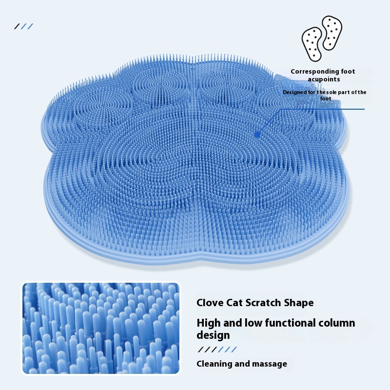 2-PCS Blue cat PAWS Non-Slip TPE Shower Mat with Foot Scrubber and Suction Cups Large Massage Bath Mat for Bathroom 30cm x 30cm โ image 4
