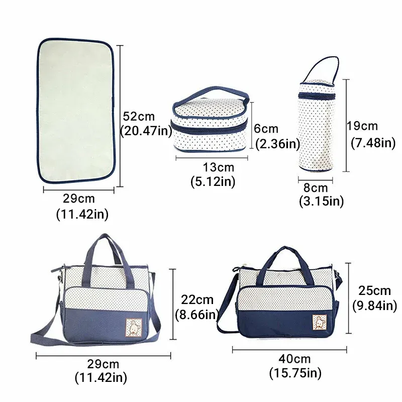 5Pcs Travel Nappy Bag Set with Shoulder Tote and Changing Organiser Bags - Black — image 4