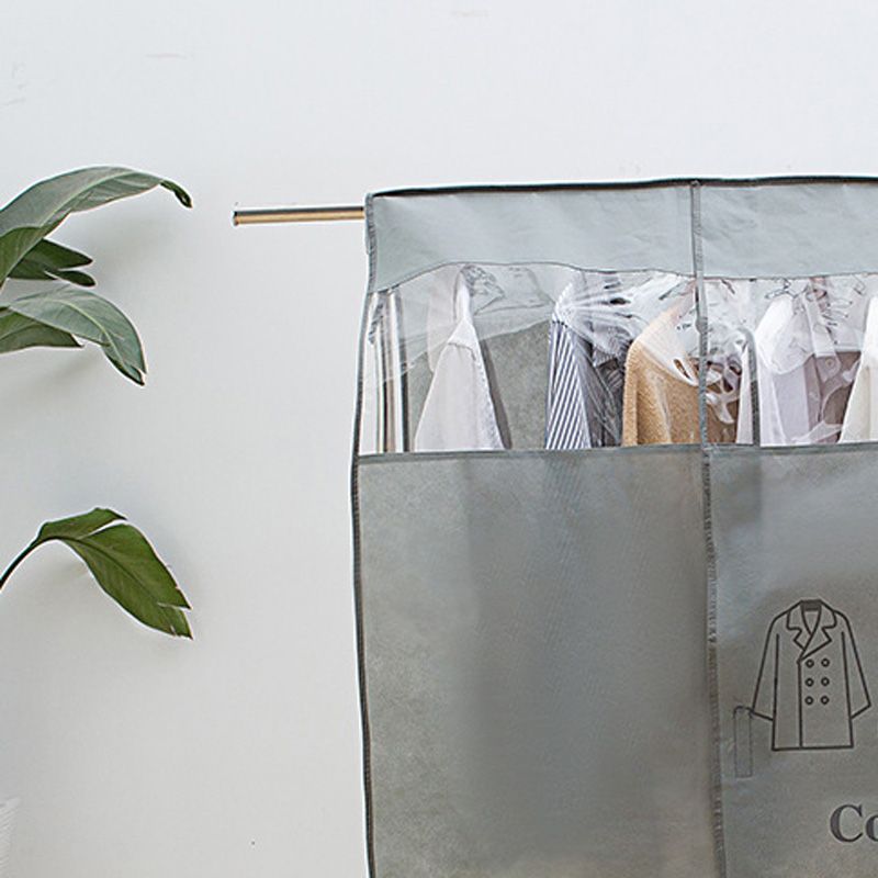 Clothes Dust Cover Nonwoven Dust Prevention Waterproof Transparent Window Design Hanging Garment Protectors Grey โ image 2