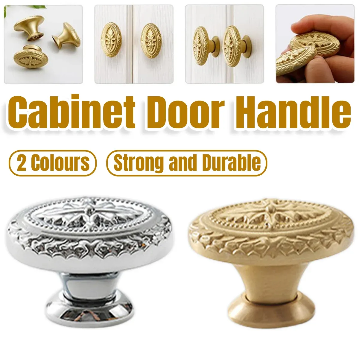 French Cabinet Door Handles Oval Shape Retro Style 2 Colours for Drawer Wardrobe - Silver — image 2