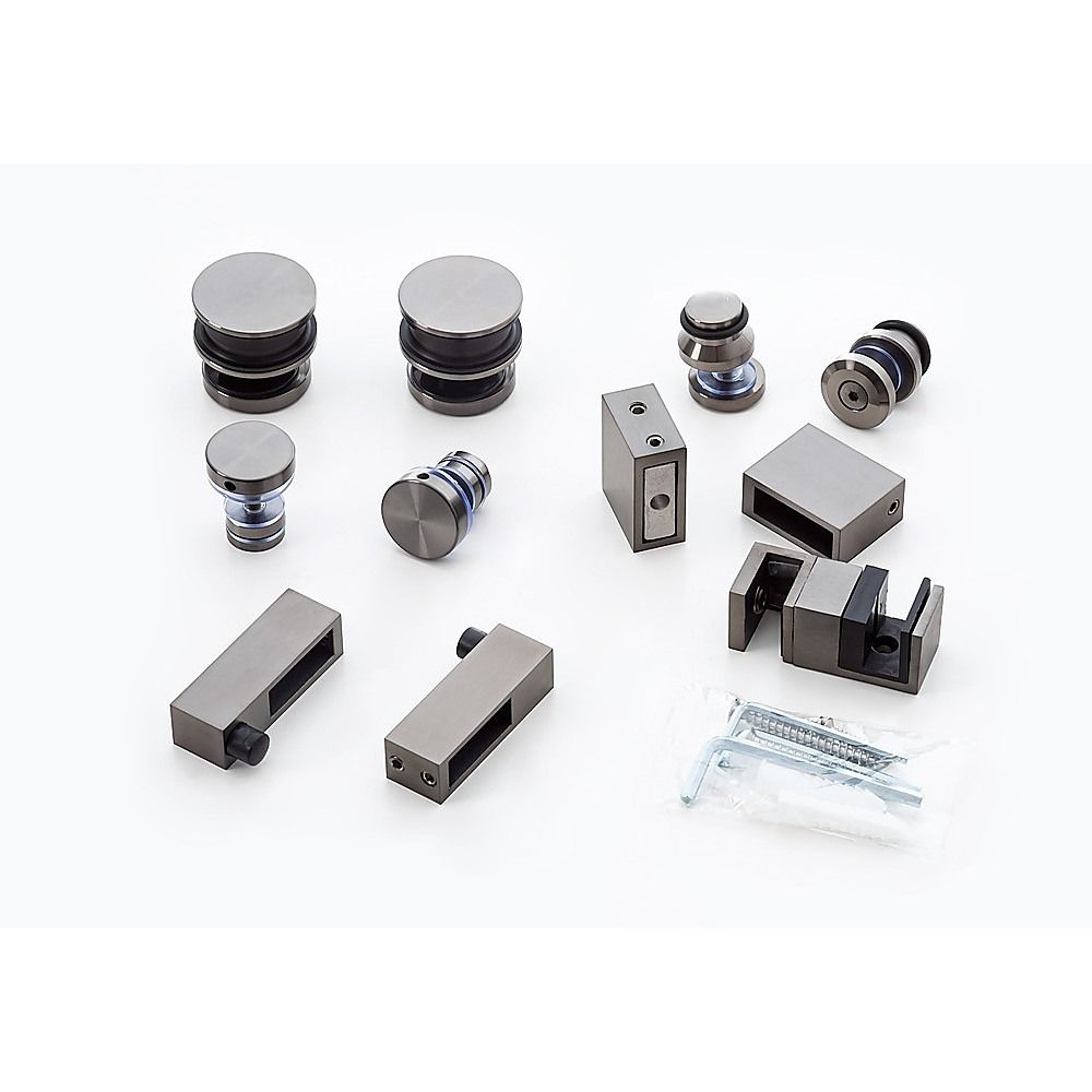 Frameless Glass Sliding Shower Door Hardware Rail Set Gunmetal — image 3