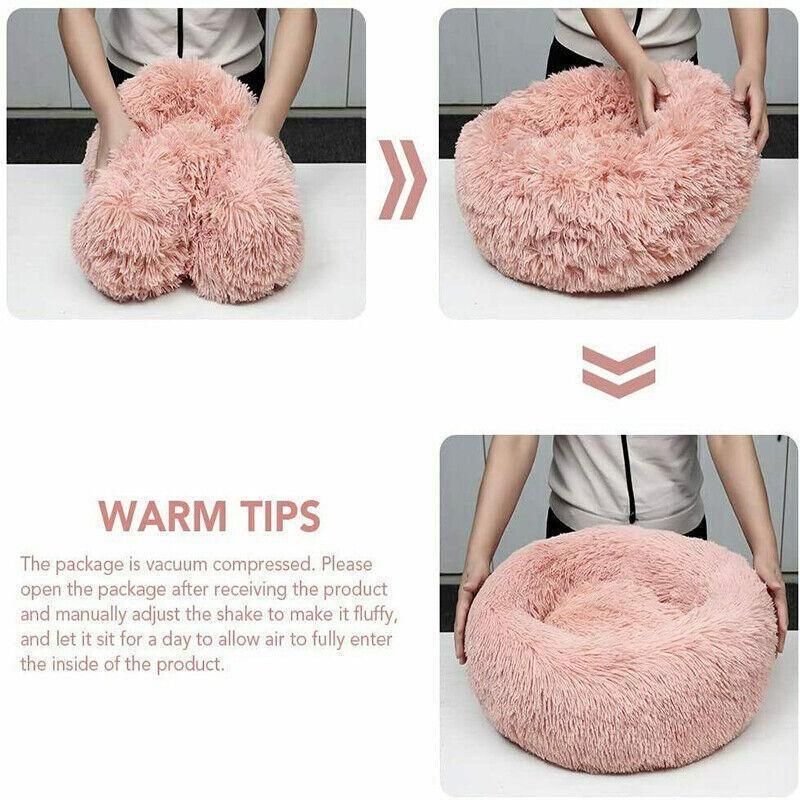 L-70CM Dog Cat Pet Calming Bed Washable ZIPPER Cover Warm Soft Plush Round Sleeping - Grey — image 6