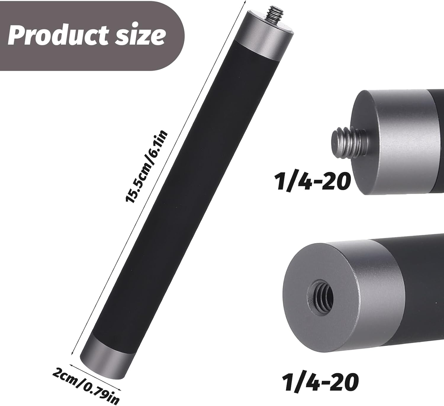 Vin Beauty 1/4" Thread Extension Aluminium Rod Mount, Camera Mount Extension Rod Pole for Dash Cam, Action Cameras, 15cm/5.9 inch Long Universal Interface