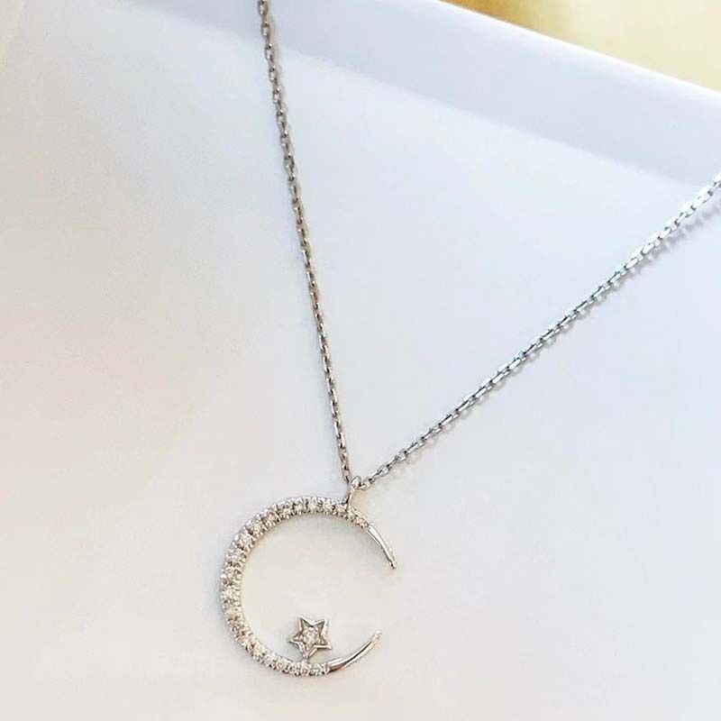 silver"Crescent and Stars" Crystal Necklace: Weaving the Galaxy into a Chain, Crafting a Flowing Dazzling Starry Sky Around Your Neck — image 3
