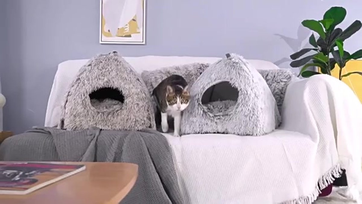 Cat Basket - Rabbit House - Cat House - Plush - Warmth - 40x40x37 CM - Rodent - Cat Bed - Kitten Basket - Animal House - Cat Cushion - Cat Den - Cat Houses — image 2
