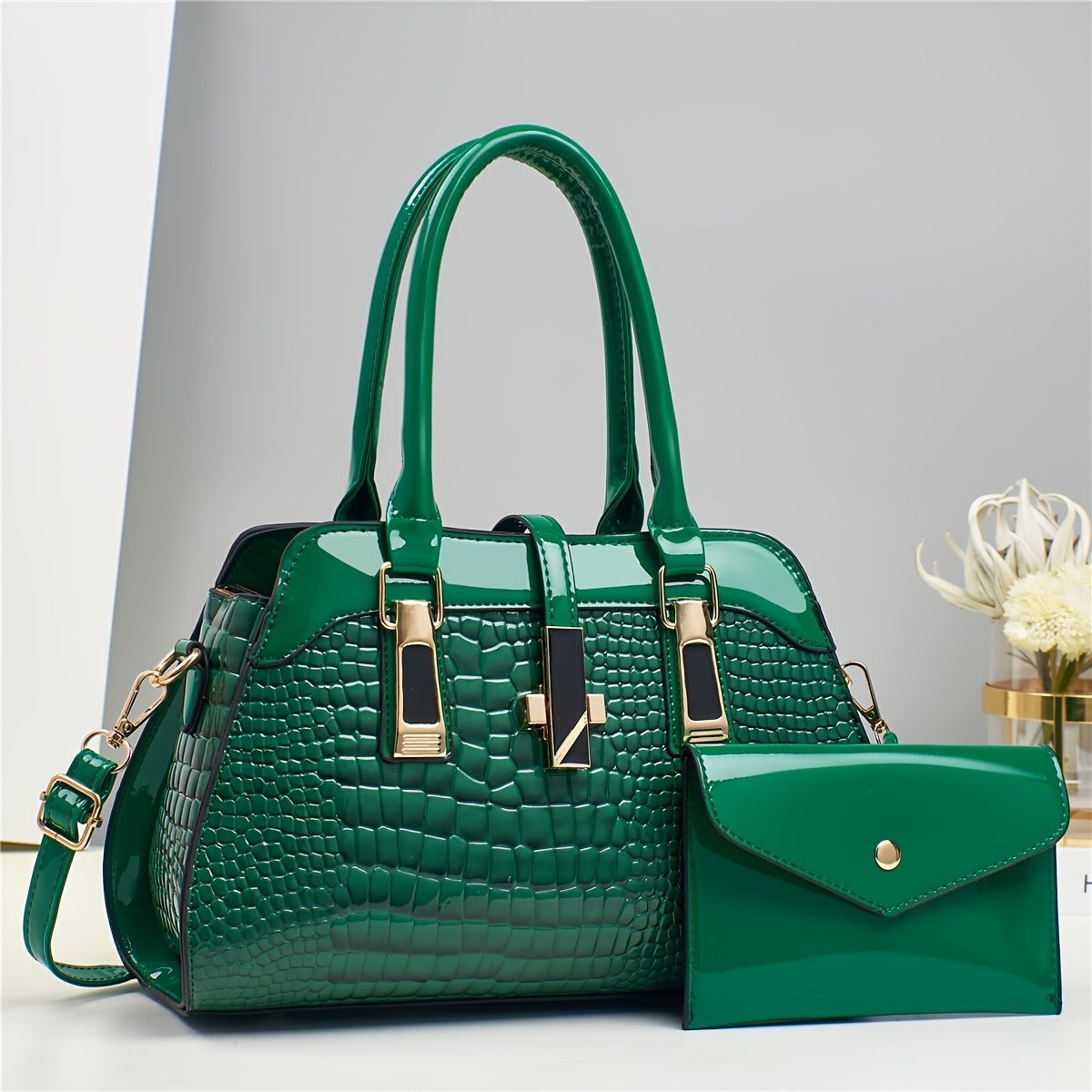 Blue Women'S Handbag Croc-Embossed Handbag Patent Leather Handbag Women'S - khaki - Size 29-13-21 — image 3