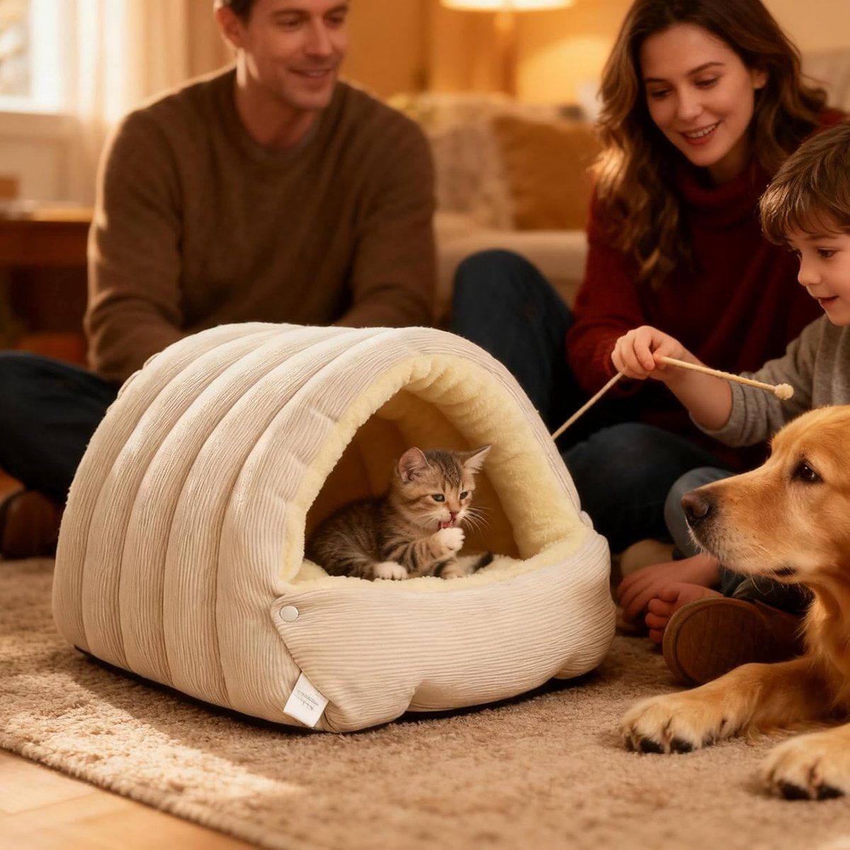 Cat Basket, Cat House, Cat Bed, Puppy Bed Cave, Nest-shaped Crate, 45 x 30 x 19 cm, Beige β image 5