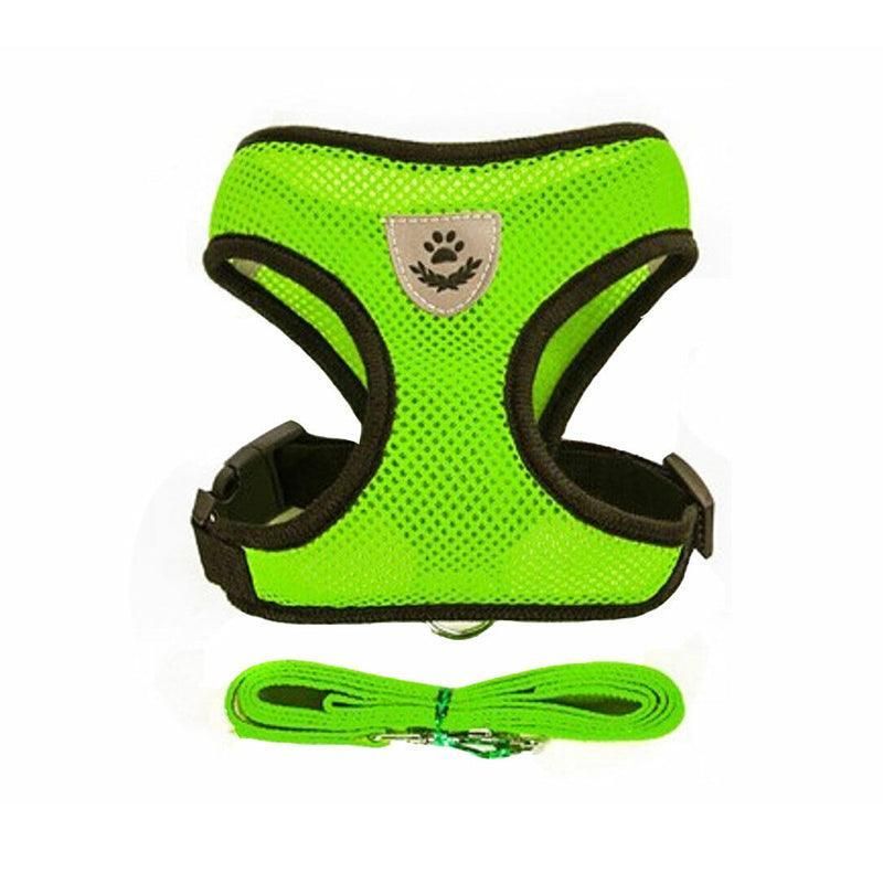 XL Size Pet Dog Cat Puppy Soft Leash Vest Mesh Breathe Adjustable Harness - Green