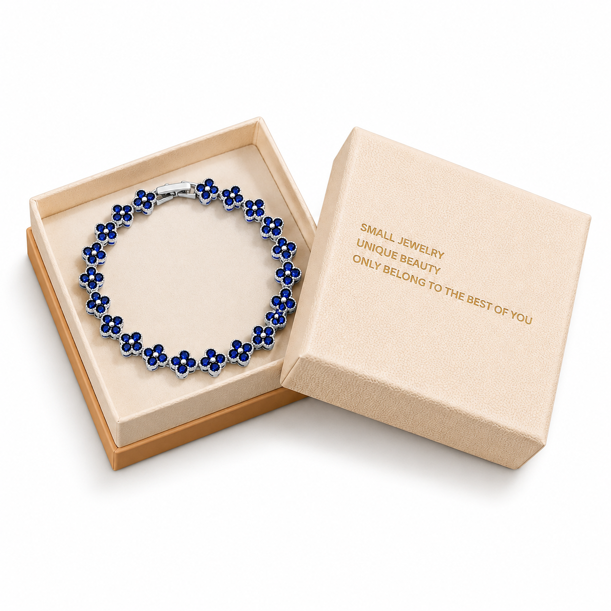 Silver and Blue Four-Leaf Clover Zircon Bracelet - Gold-Tone Alloy Lucky Charm Wristband with Full Crystal Pave, 22cm Elegant Fashion Jewellery for Women
