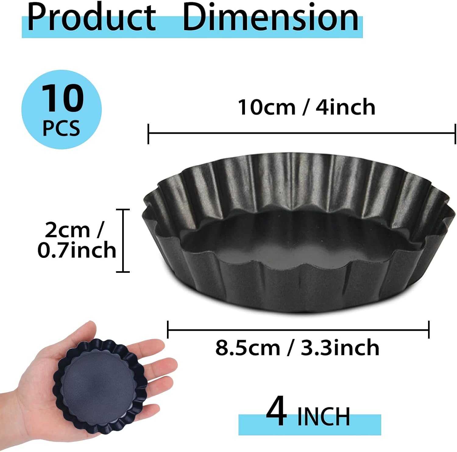 Mini Tart Pans with Removable Bottom 4 inch Set of 10, Non-stick Round Quiche Pan Heavy Duty Carbon Steel for Mousse Cakes, Christmas Dessert Baking with — image 2