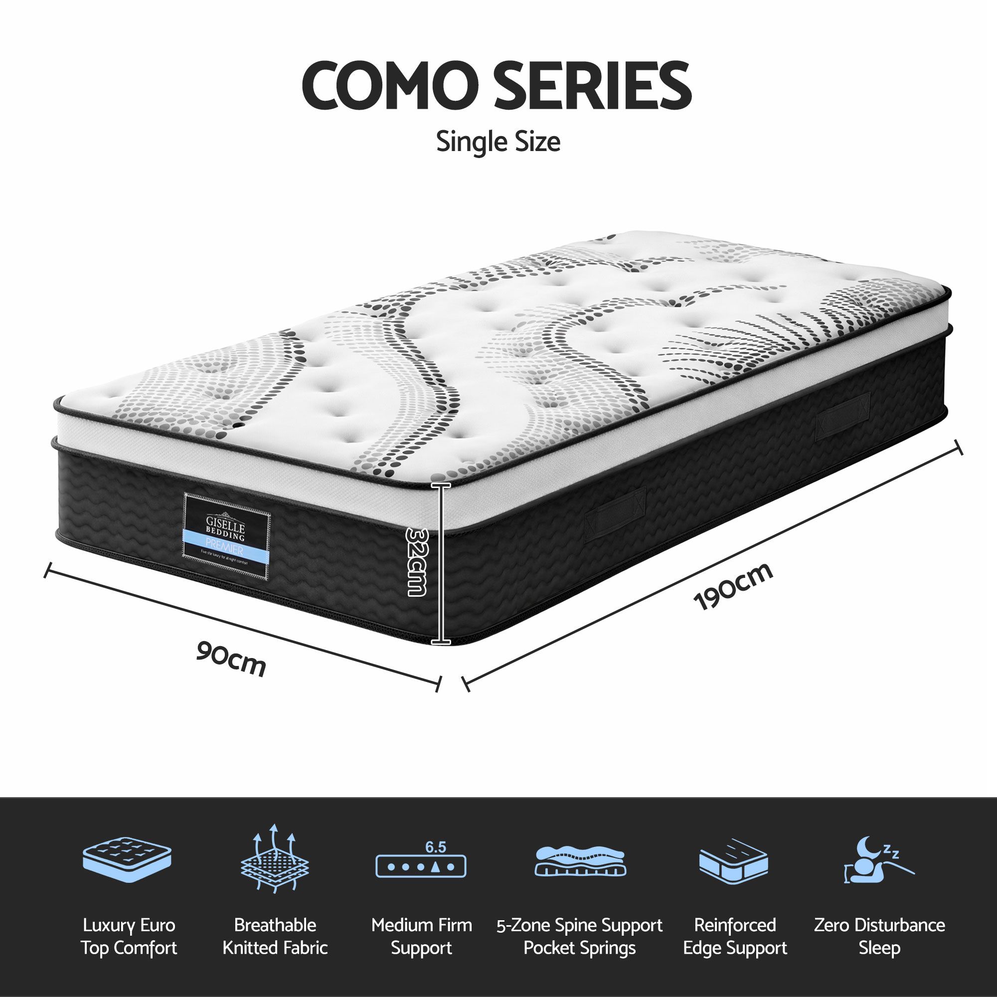 Giselle Bedding 32cm Mattress Euro Top Single โ image 2