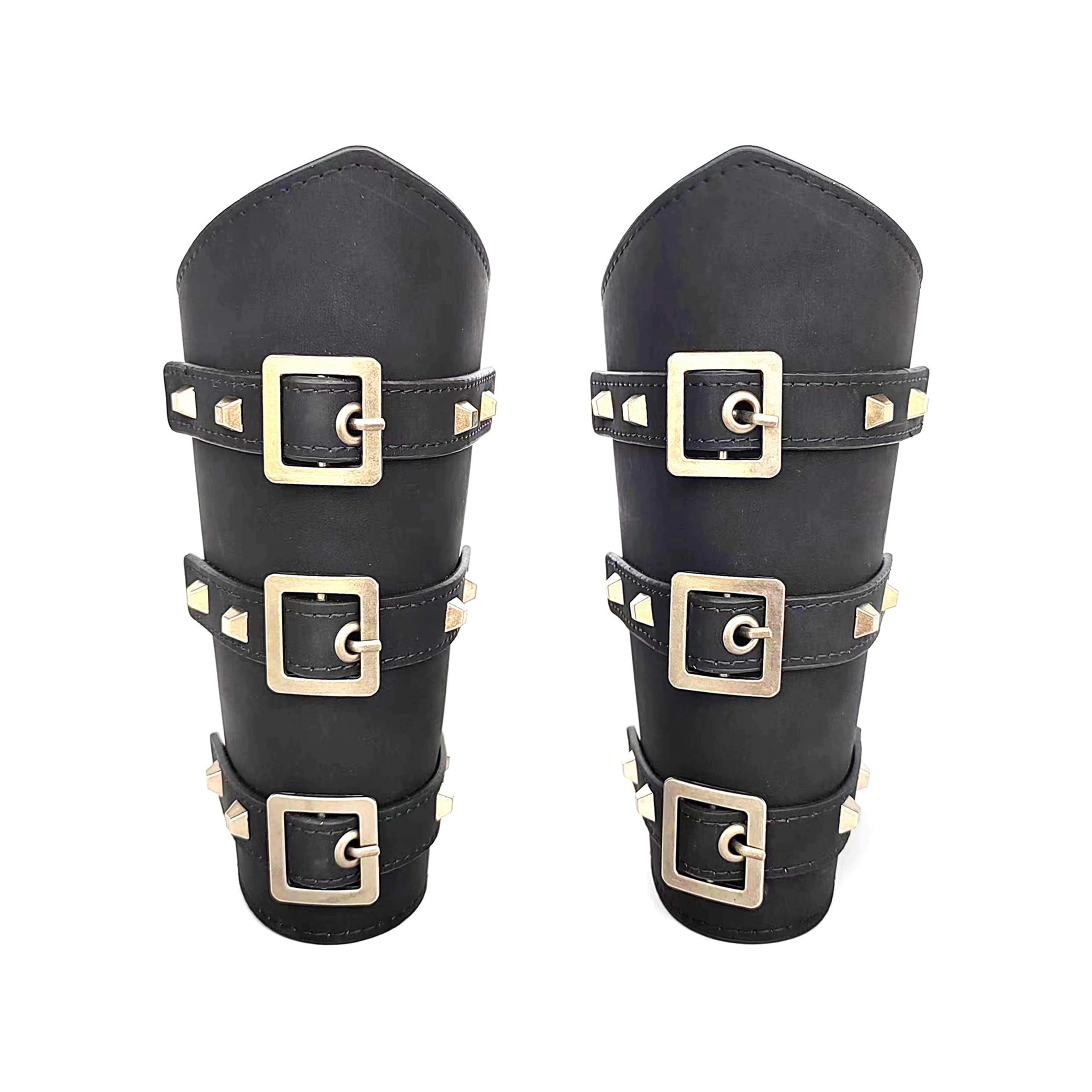 2Pcs PU Leather Belt Buckle Arm Bracers, Knight Retro Renaissance Arm Guards,Wristband Medieval Bracers