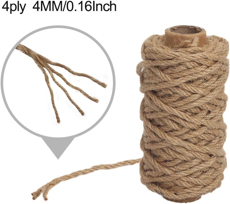 Strong Natural Jute Twine, 4mm Thick 66 Feet Long Jute String Rope Roll for Garden, Arts & Crafts, Home Decor, Packaging — image 3