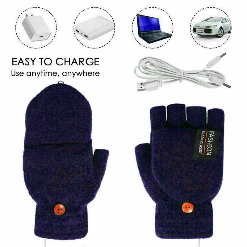 USB Heated Half Finger Gloves Winter Warm Knitted Gloves for Typing and Office Use - Grey β image 5
