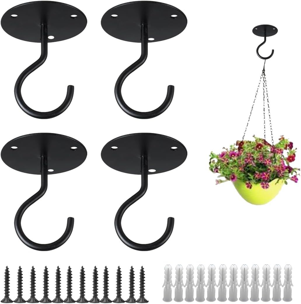 4Pack Ceiling Hooks for Hanging Plants - Heavy Duty Plant Hooks for Hanging Baskets,Lanterns,Wind Chimes,Planters,Plant Hanger Hook,Ceiling Plant