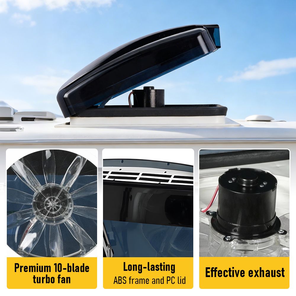 12V Caravan Roof Vent Fan with LED Light & Reversible Airflow โ Waterproof Rain-Proof Hatch Exhaust Fan with Screen for RV, Motorhome & Campervan โ image 4