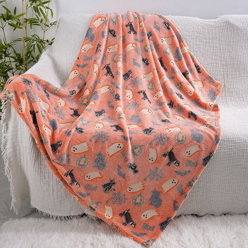 Glow in the Dark Flannel Blanket with Playful Hallowen Pumpkin (S127 / 150 x 200CM) - Versatile Soft Plush Magic Throw Blanket, Durable High Density Woven &