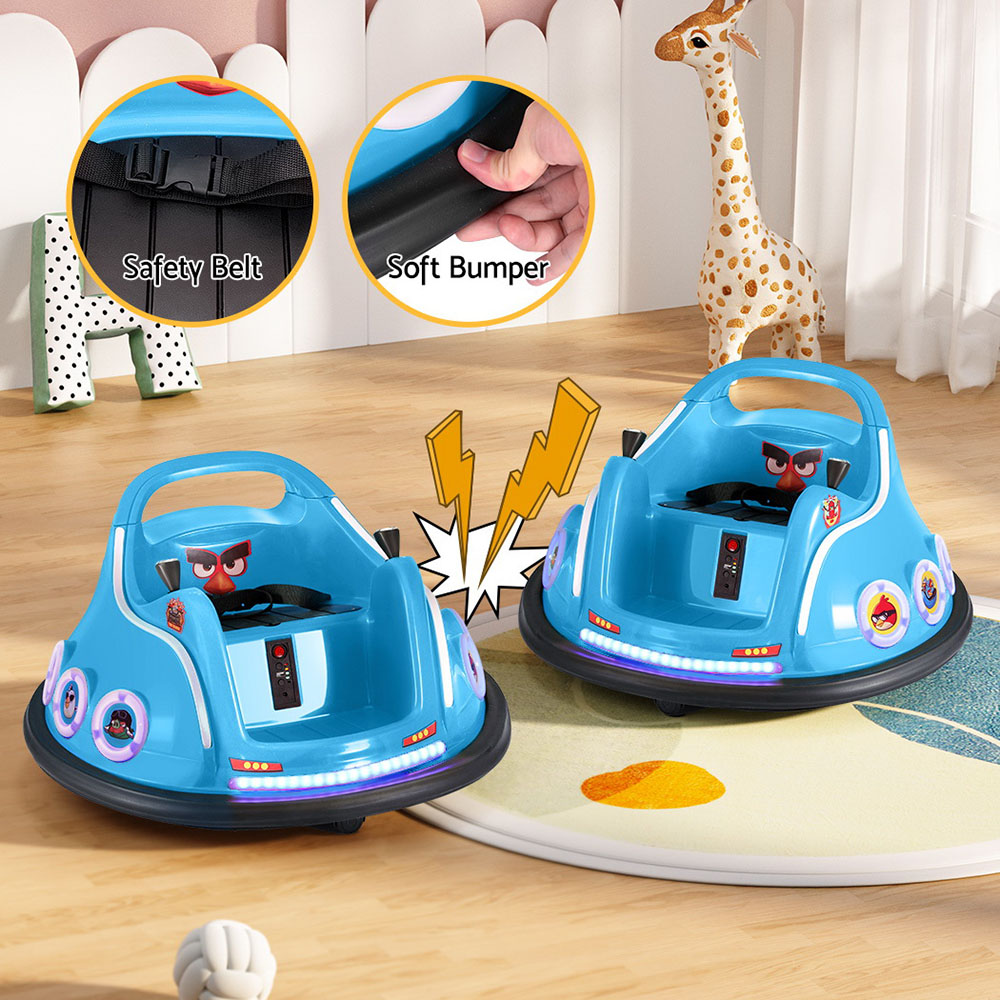 Kids Ride On Car Bumper Electric Toys Cars Light Remote Angry Birds Sticker Blue — image 5
