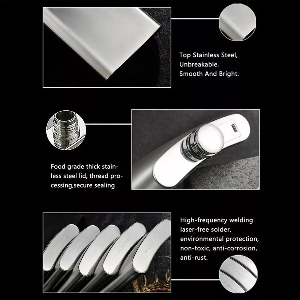 10/12oz Liquor Pocket Hip Flask Stainless Steel Whiskey Screw Cap Flagon Use - 12oz — image 5