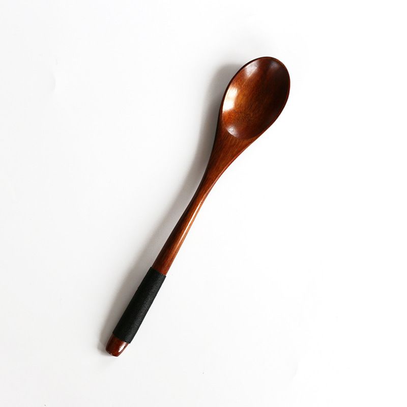 Japanese Wooden Handle Fork and Spoon Antique Flatware Chinese Flatware Kit Practical Tableware Tied Line Spoon Wood Soup