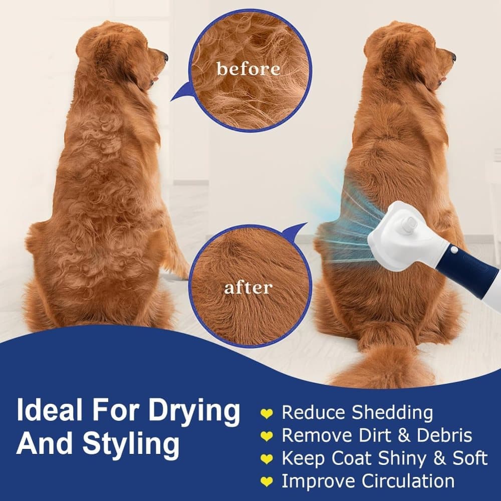 Pet Hair Dryer 3-in-1 with Brush, Portable Quiet Dog Cat Grooming Tool, 3 Heat Settings Overheat Protection, Blue — image 2