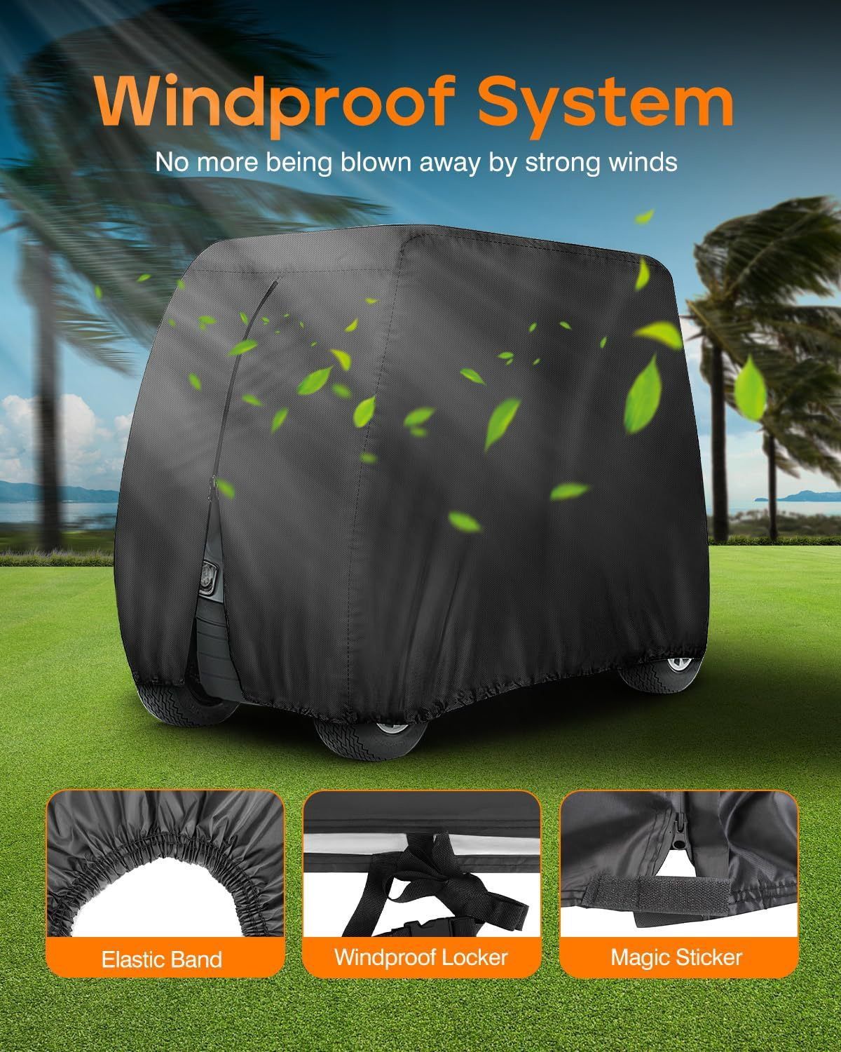Heavy Duty 420D Oxford Golf Cart Cover with PU Coating, Waterproof Windproof UV-Resistant Storage Protection for 4-Seater and 2+2 Passenger Carts, Includes — image 5